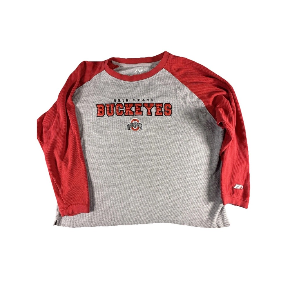 Ohio State Buckeye P2 Thermal‎  Shirt Men's XL Gray Red Applique Embroidered